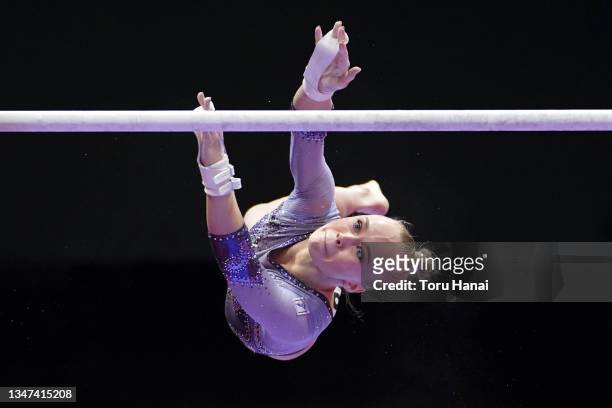 Angelina Melnikova of RGF competes in the uneven bars during women's qualification on day two of the 50th FIG Artistic Gymnastics Championships at...