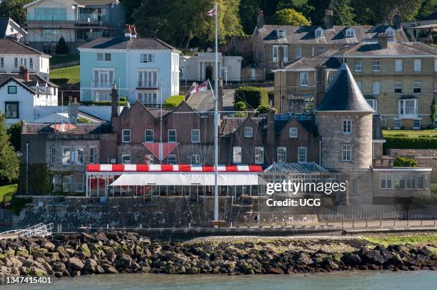 Cowes, Isle of Wight, England, UK, An exterior view of the prestigious Royal Yacht Squadron clubhouse and Castle at West Cowes.