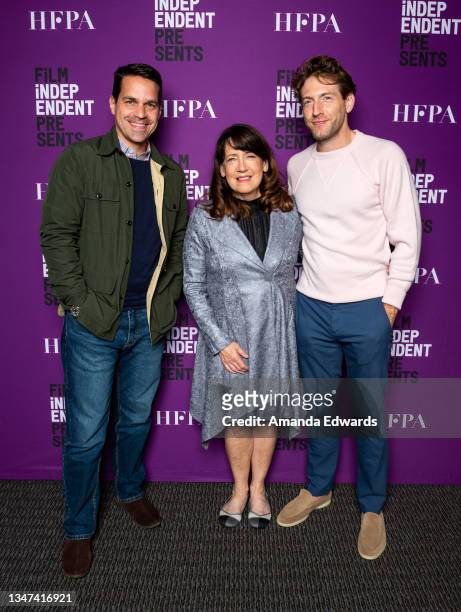 Moderator Dave Karger, actress Ann Dowd and writer / director Fran Kranz attend the Film Independent screening of "Mass" at Harmony Gold on October...