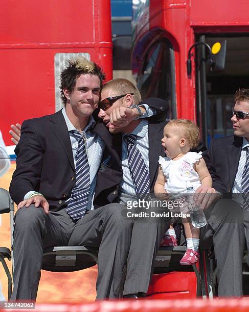 Kevin Pietersen and Andrew Flintoff during The England Cricket Team's Ashes Winning Celebrations - Trafalgar Square Party at Trafalgar Square in...