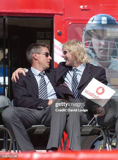 Ashley Giles and Matthew Hoggard during The England Cricket Team's Ashes Winning Celebrations - Trafalgar Square Party at Trafalgar Square in London,...