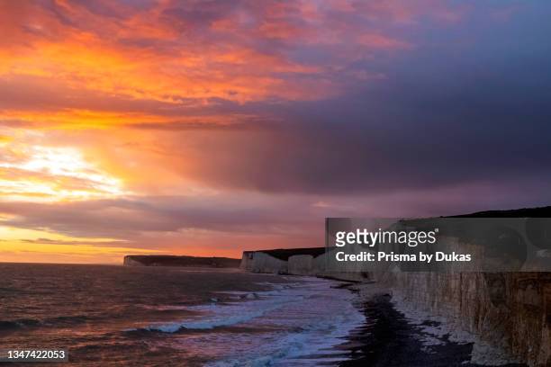 England, East Sussex, Eastbourne, Birling Gap, The Seven Sisters Cliffs and Beach in The Late Afternoon Light.