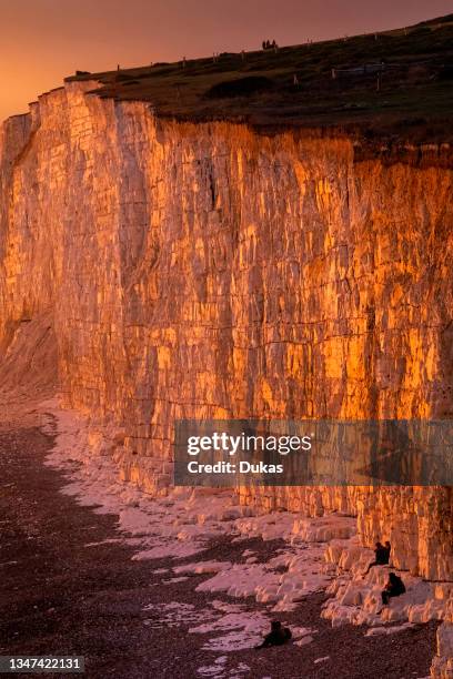 England, East Sussex, Eastbourne, Birling Gap, The Seven Sisters Cliffs and Beach in The Late Afternoon Light.