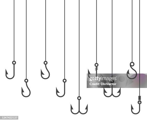 ilustrações de stock, clip art, desenhos animados e ícones de fishing hook icon set - anzol de pesca