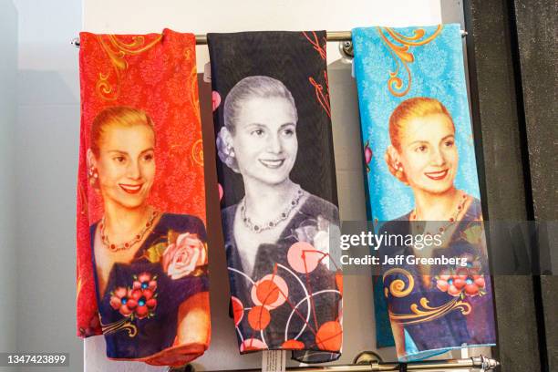 Argentina, Buenos Aires, Evita Peron Museum, souvenir scarves for sale.