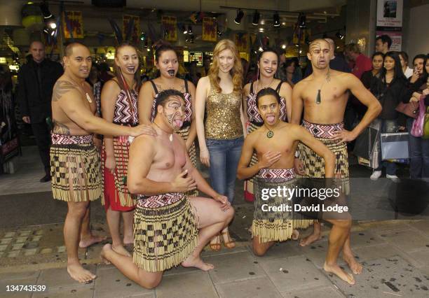 Hayley Westenra with Maori dancers during Hayley Westenra In-Store Performance and Album Signing at HMV in London - September 27, 2005 at HMV in...