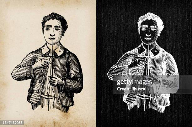 antique illustration: sounding-string - investigation board string stock illustrations