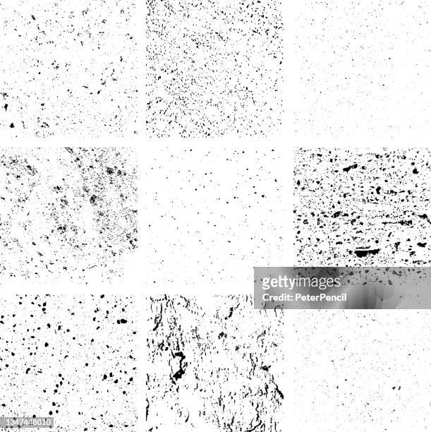 dust dots grunge texture set. black dusty scratchy pattern collection. abstract grainy background. vector design artwork. textured effect. crack. - dirty stock illustrations
