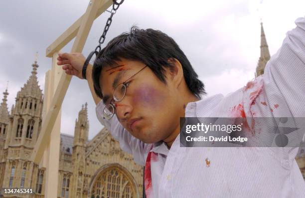 Display of Torture methods used by the Chinese Government on followers of Falun Gong, the Chinese meditation and exercise system.