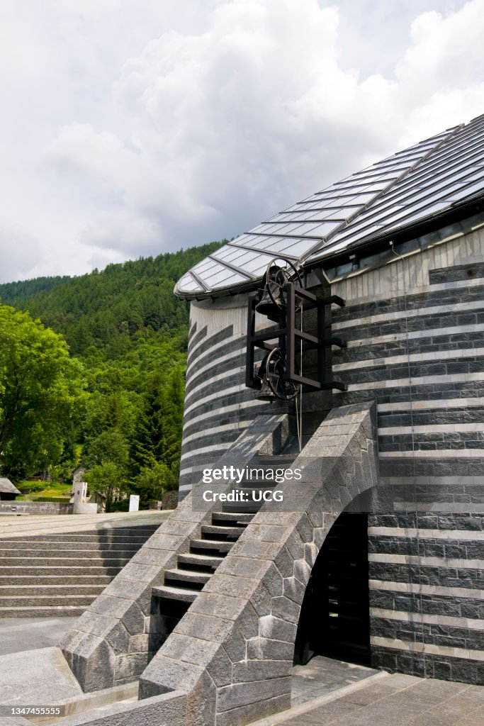 Church Designed By Architect Mario Botta. Mogno. Lavizzara Valley. Canton Ticino. Switzerland