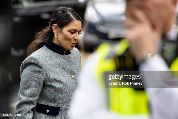 Home Secretary Priti Patel arrives at the Science Museum on October 19, 2021 in London, England. The summit brought together British politicians,...