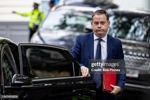 Minister of State Nigel Adams arrives at the Science Museum on October 19, 2021 in London, England. The summit brought together British politicians,...