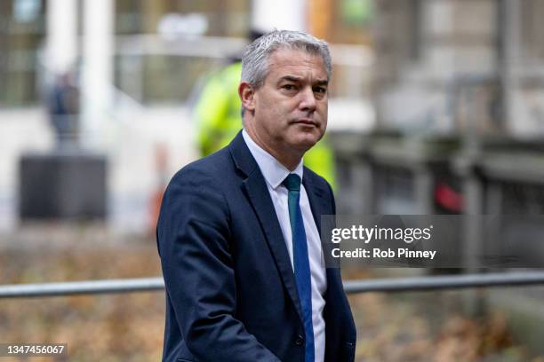 Minister for the Cabinet Office and Chancellor of the Duchy of Lancaster Steve Barclay arrives at the Science Museum on October 19, 2021 in London,...