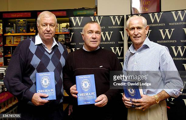 Peter Osgood, Ron Harris and Peter Bonetti during Former Chelsea Players Sign Copies of "Chelsea FC: The Official Biography" at Waterstone's in...