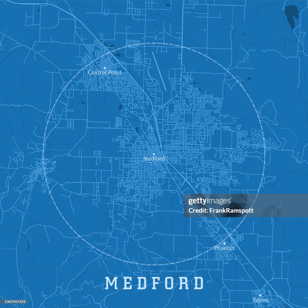 Medford OR City Vector Road Map Blue Text