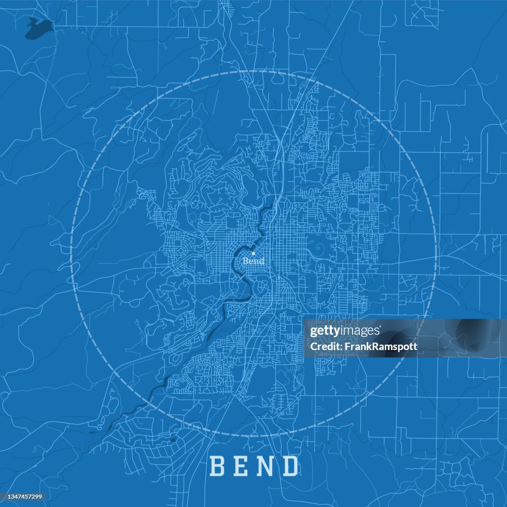 Bend OR City Vector Road Map Blue Text