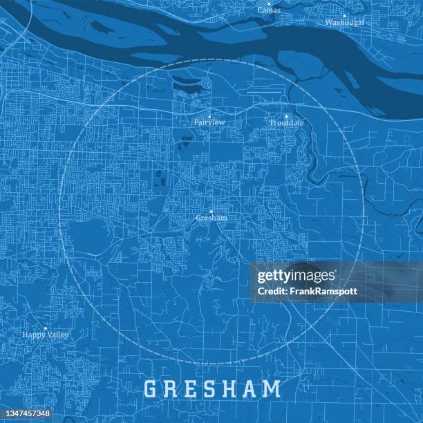gresham or city vector road map blue text - troutdale oregon stock illustrations