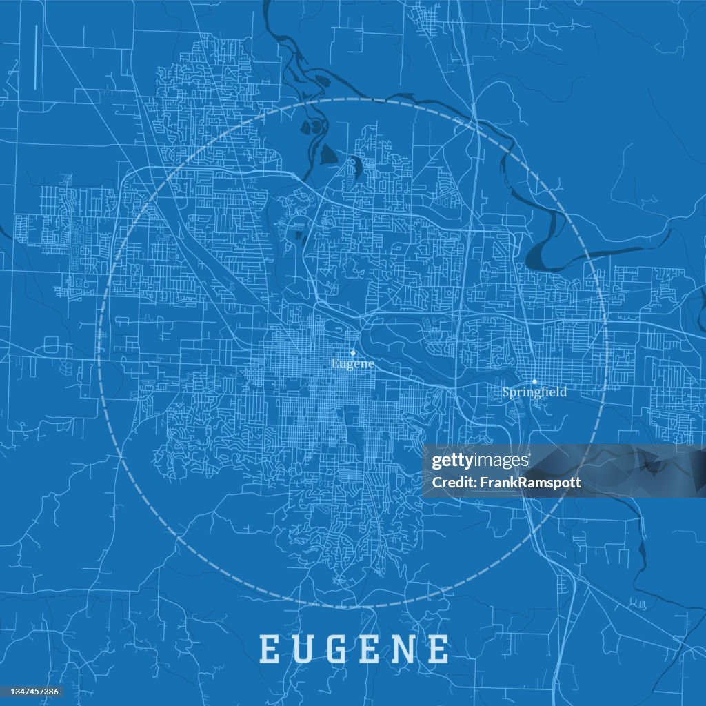 Eugene OR City Vector Road Map Blue Text