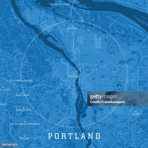 ilustrações, clipart, desenhos animados e ícones de portland or city vector road map blue text - portland oregon