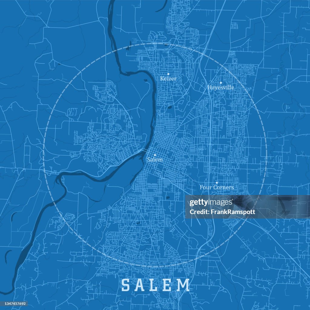 Salem OR City Vector Road Map Blue Text
