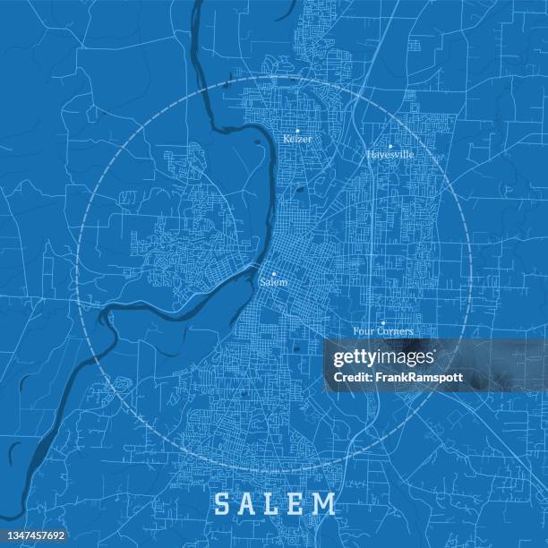 salem or city vector road map blue text - willamette river stock illustrations