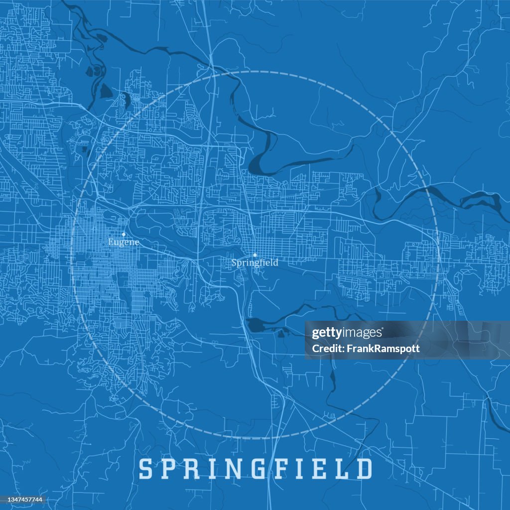 Springfield OR City Vector Road Map Blue Text