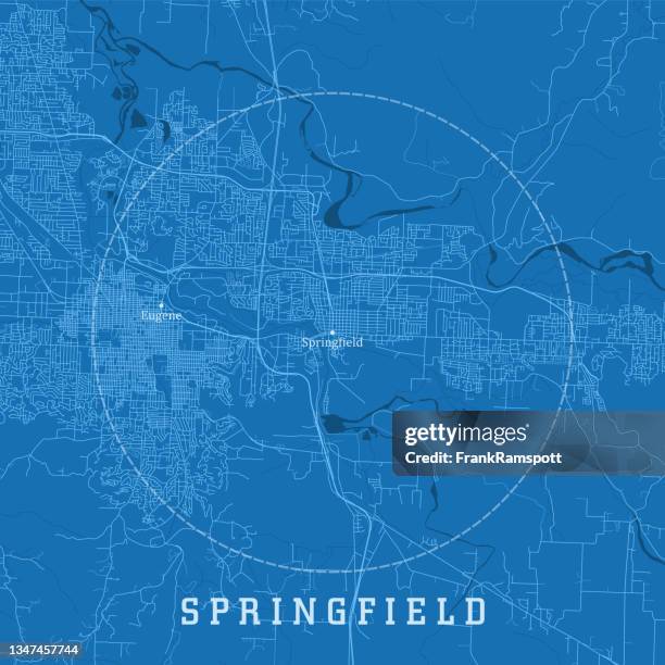 springfield or city vector road map blue text - willamette river stock illustrations