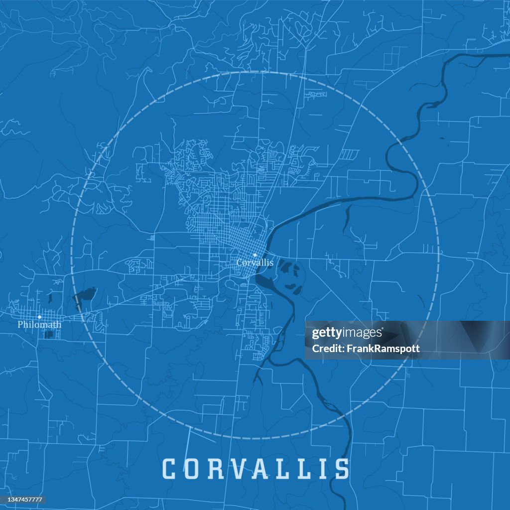 Corvallis OR City Vector Road Map Blue Text