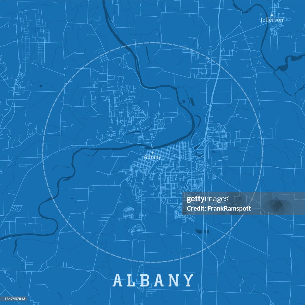 Albany OR City Vector Road Map Blue Text