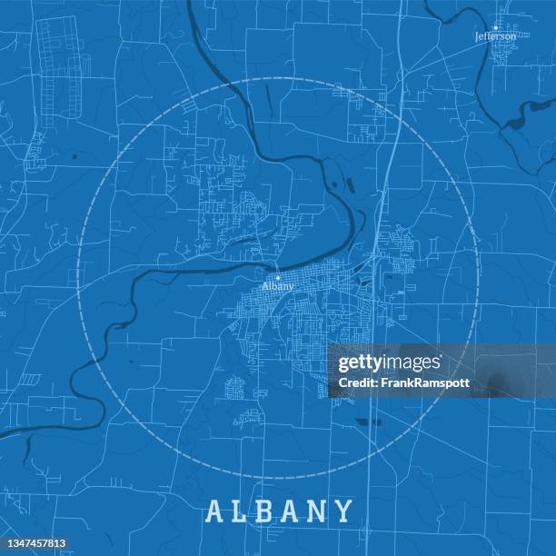 albany or city vector road map blue text - willamette river stock illustrations