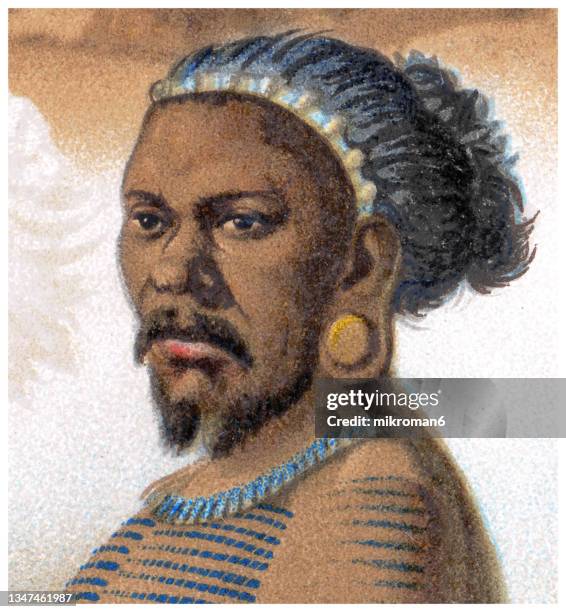 old chromolithograph illustration of marshallese islander - marshallese stock pictures, royalty-free photos & images