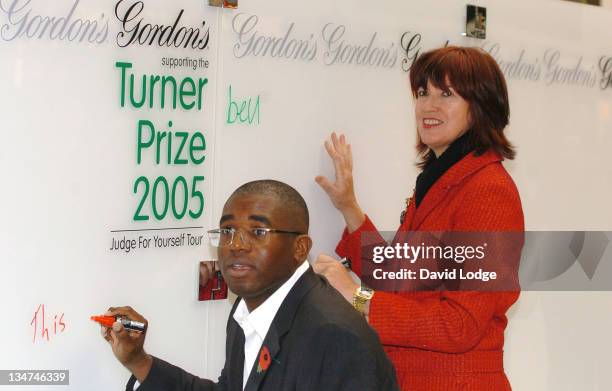 David Lammy MP and Janet Street Porter during Janet Street Porter Unveils the Gordon's Gin "Judge for Yourself" Tour at Victoria Train Station in...