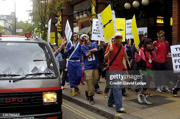 Goldie Lookin' Chain Fans during Goldie Looking Chain Lead a "Chav" March and Rally to Promote their New Single at Leicester Square in London, Great...