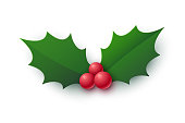 Realistic holly berry icon. Christmas symbol