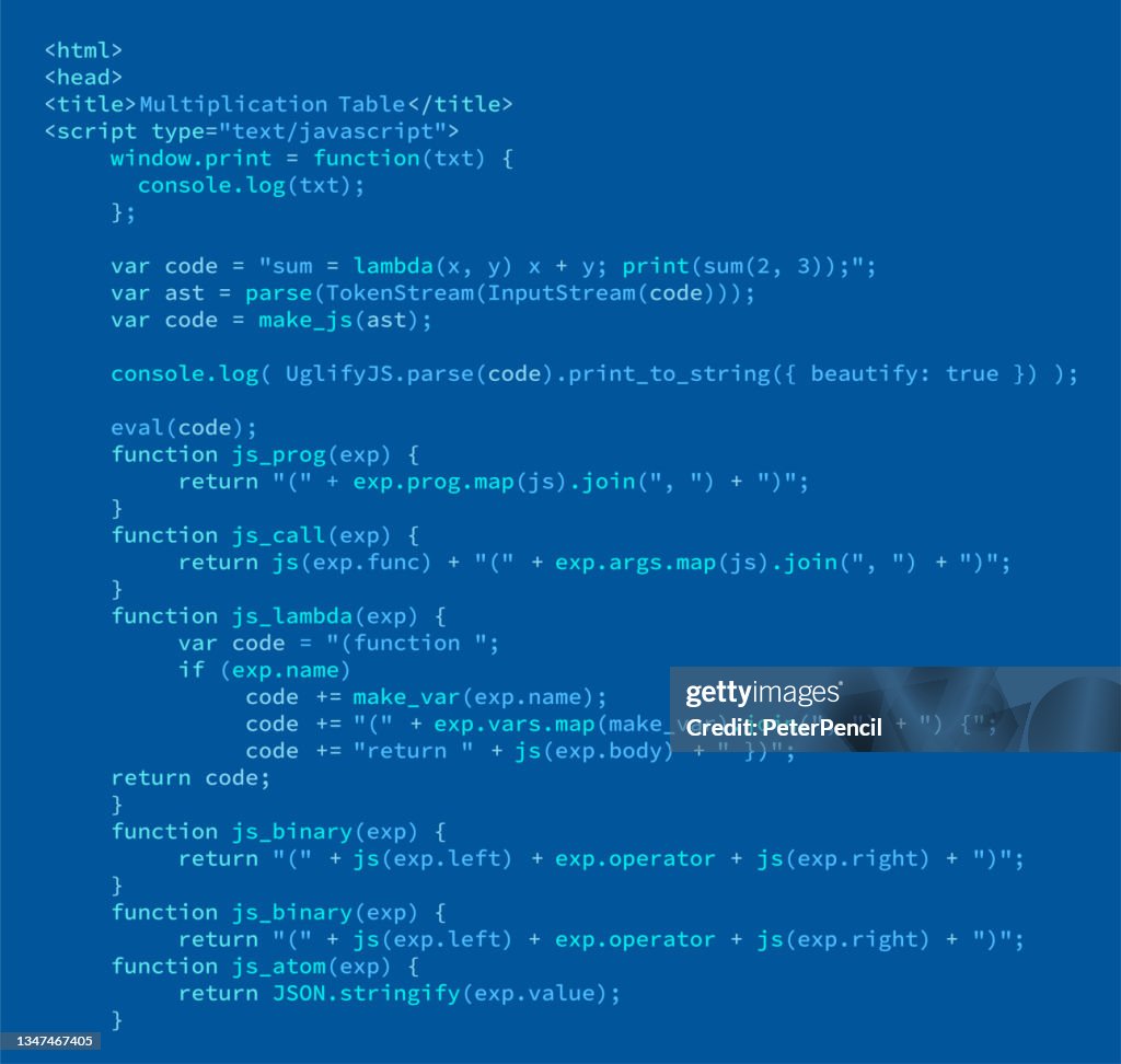 Programmcode. Software Digital Abstract Code Javascript Text. Vektor-Illustration