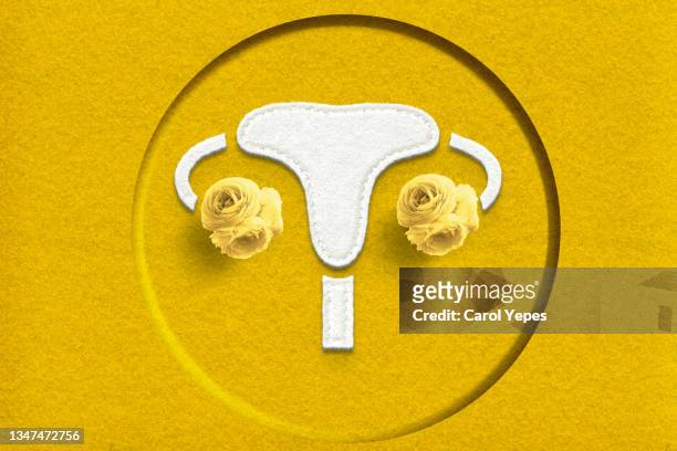 pcos syndrome, polycystic ovary syndrome concept in yellow paper cut - scheide stock-fotos und bilder