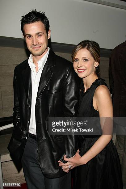 Freddie Prinze Jr and Sarah Michelle Gellar during "In2TV" AOL and Warner Bros. Broadband network launch party at The Museum of Television & Radio in...