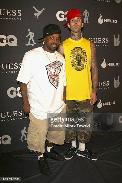 Jermaine Dupri and Travis Barker during GQ & Guess Present "The Roof is on Fire" 3rd Annual Summer Bash - Arrivals at The Rooftop, Petersen...