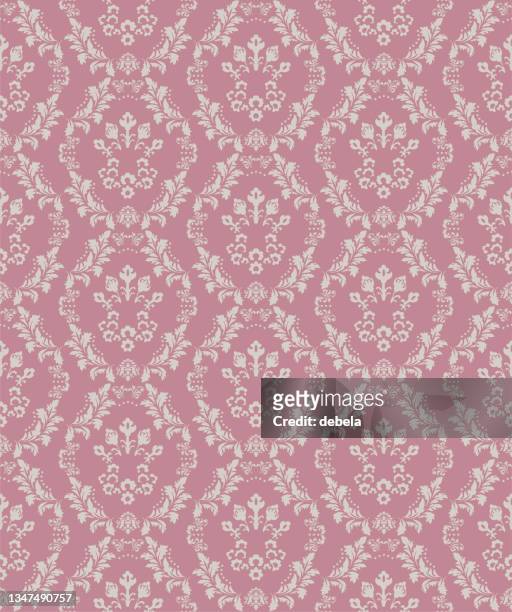ilustraciones, imágenes clip art, dibujos animados e iconos de stock de patrón de tela decorativa de lujo damask rosa vintage - tejido adamascado