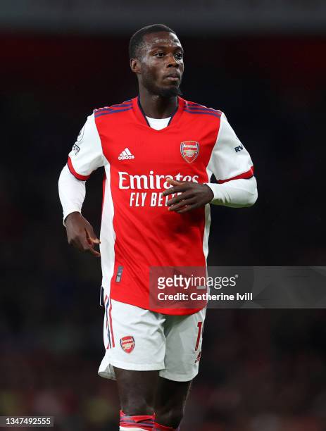 Nicolas Pepe of Arsenal during the Premier League match between Arsenal and Crystal Palace at Emirates Stadium on October 18, 2021 in London, England.