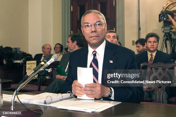 Secretary of State Colin L Powell testifies before the House Foreign Relations Committee, Washington DC, October 24, 2001.