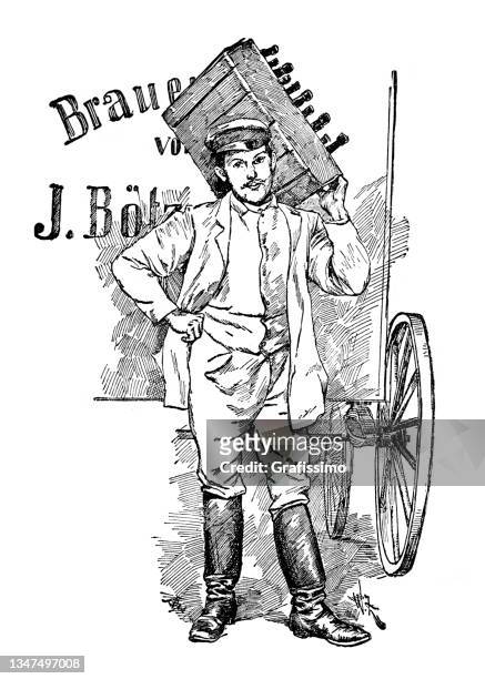 ilustrações, clipart, desenhos animados e ícones de homem entregando cerveja em berlim 1895 - brewery