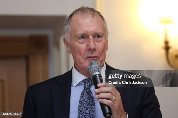 Sir Geoff Hurst wins the Oldie Golden Boot of the Year award at the Oldie Of The Year Awards 2021 at The Savoy Hotel on October 19, 2021 in London,...