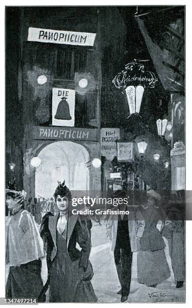 nightlife berlin germany friedrichsstrasse 1895 - friedrichstrasse berlin stock illustrations