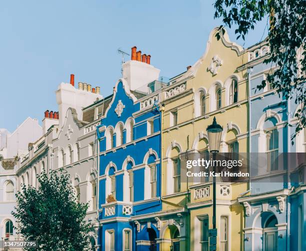 colourful london townhouses - stock photo - notting hill street stock pictures, royalty-free photos & images