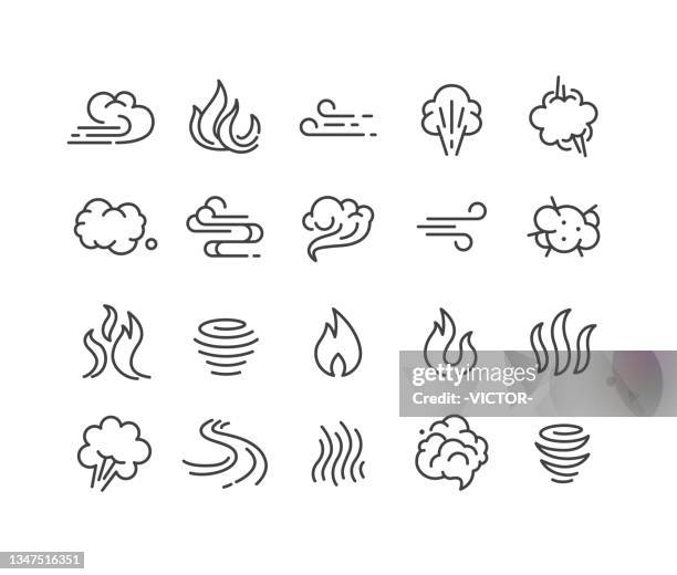 smoke and steam icons - classic line series - smoke physical structure stock illustrations