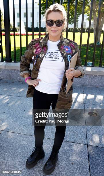 Actress and People For the American Way board member Alyssa Milano attends the "No More Excuses: Voting Rights Now" rally held in front of The White...