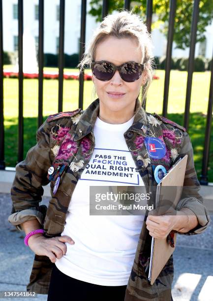 Actress and People For the American Way board member Alyssa Milano attends the "No More Excuses: Voting Rights Now" rally held in front of The White...