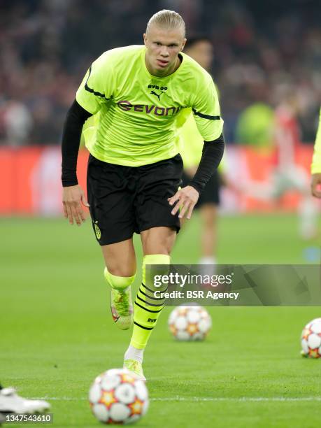 Erling Braut Haaland of Borussia Dortmund during the Group C - UEFA Champions League match between Ajax and Borussia Dortmund at Johan Cruijff ArenA...