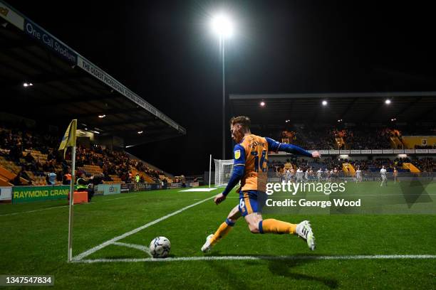 Stephen Quinn of Mansfield Town takes a corner during the Sky Bet League Two match between Mansfield Town and Port Vale at One Call Stadium on...